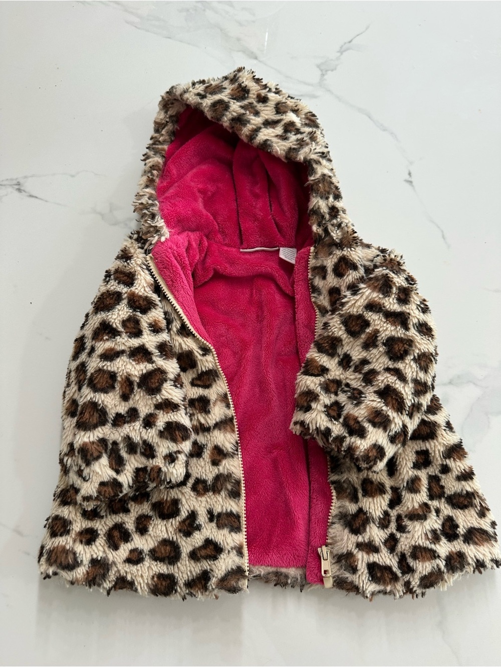 First Impressions Leopard Faux-Fur Puffer Coat with Hot Pink Lining